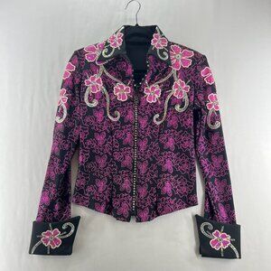 WOODS Western Jacket Womens S Horse Show Embellished Equestrian Floral Purple